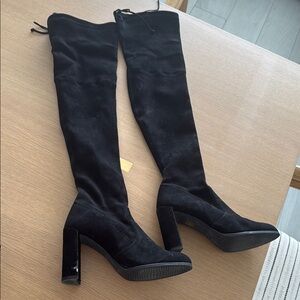 Stuart Weitzman Black Suede Leather Highland Over-the-Knee Boots